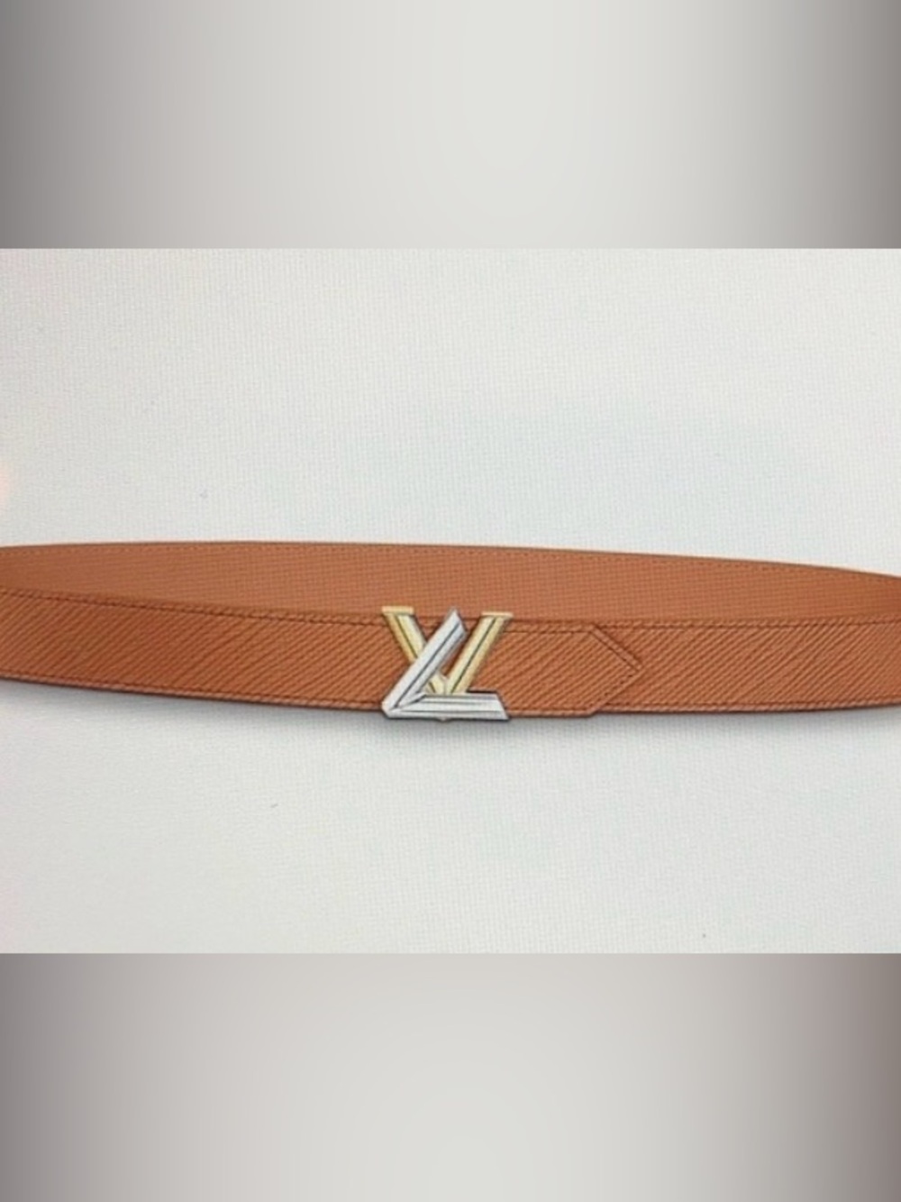 Authentic Louis Vuitton Brown Leather Belt with Gold & Silver LV Buckle